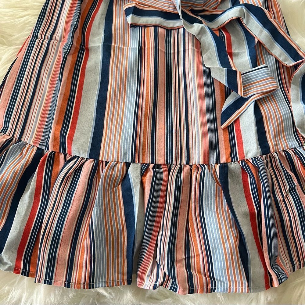 Shop 17 Mini Dress Size Small Striped Multi Color Waist Tie Feminine Ruffle NWT - Picture 6 of 6